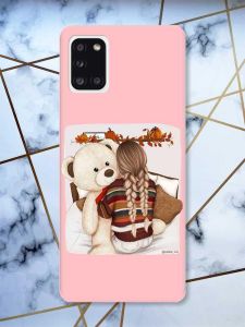 Матовий рожевий чохол на Samsung Galaxy A31 дизайн Дівчинка з ведмедиком принт 117