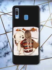Матовий чорний чохол на Samsung Galaxy А30 (2019) / А20 (2019) дизайн Дівчинка з ведмедиком принт 117