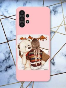 Матовий рожевий чохол на Samsung A13 4G дизайн Дівчинка з ведмедиком принт 117