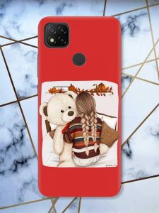 Матовий червоний чохол на Xiaomi Redmi 9C / 10A дизайн Дівчинка з ведмедиком принт 117
