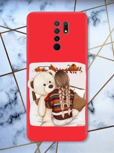 Матовий червоний чохол на Xiaomi Redmi 9 дизайн Дівчинка з ведмедиком принт 117