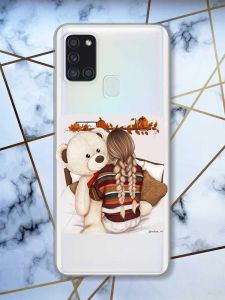 Прозорий чохол на Samsung Galaxy A21s дизайн Дівчинка з ведмедиком принт 117