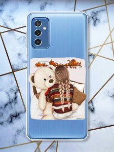 Прозорий чохол на Samsung Galaxy M52 дизайн Дівчинка з ведмедиком принт 117