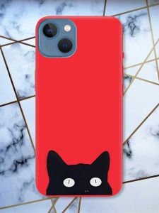 Матовий червоний чохол на Apple iPhone 13 дизайн Котик принт 119