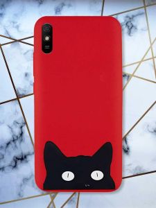 Матовий червоний чохол на Xiaomi Redmi 9А дизайн Котик принт 119