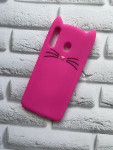 Силіконовий чохол для Samsung Galaxy M30 Кіт з вусами ярко-рожевий
