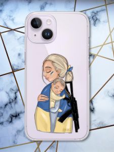 Прозорий чохол із захистом камери на iPhone 14 патріотичний дизайн Захисниця принт 21