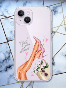 Прозорий чохол із захистом камери на iPhone 14 рельєфний дизайн Ніжки принт 62