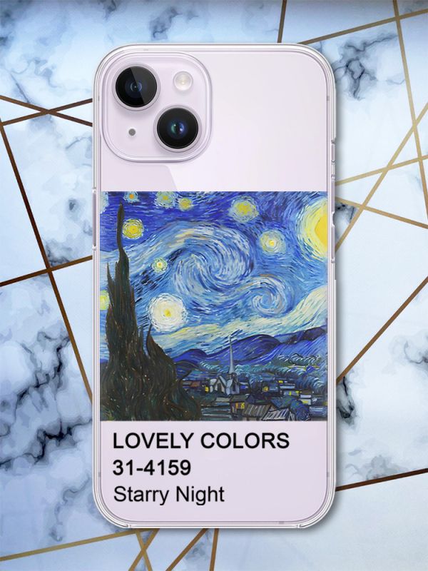 Прозорий чохол із захистом камери на iPhone 14 рельєфний дизайн Зоряна ніч принт 74