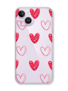 Прозорий чохол із захистом камери на iPhone 14 дизайн Сердечка червоні принт 77