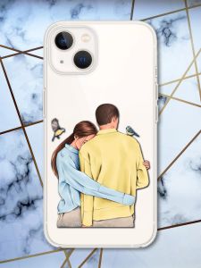 Прозорий силіконовий чохол із захистом камери на iPhone 14 Plus Українська пара принт 14