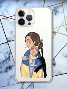 Прозорий чохол із захистом камери на iPhone 14 Pro патріотичний дизайн Захисниця принт 20