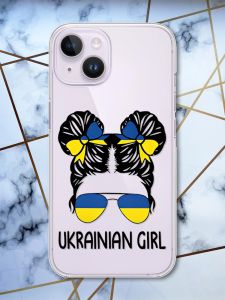 Чохол із захистом камери на iPhone 14 патріотичний дизайн Українська дівчина принт 113