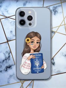 Прозорий чохол для Apple iPhone 13 Pro Max патріотичний дизайн Дівчина з паспортом принт 12