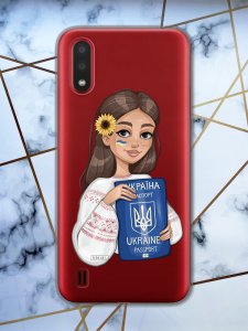 Прозорий чохол для Samsung Galaxy A01 патріотичний дизайн Дівчина з паспортом принт 12