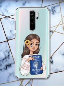 Прозорий чохол для Xiaomi Redmi Note 8 Pro патріотичний дизайн Дівчина з паспортом принт 12