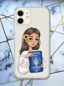 Прозорий чохол для iPhone 12 mini патріотичний дизайн Дівчина з паспортом принт 12