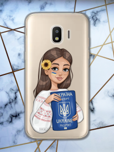 Прозорий чохол для Samsung Galaxy J2 Pro (2018) патріотичний дизайн Дівчина з паспортом принт 12