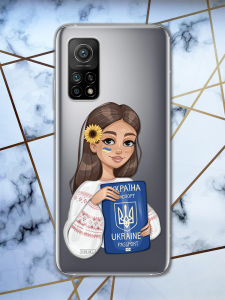 Прозорий чохол для Xiaomi Mi 10T / Mi 10T Pro патріотичний дизайн Дівчина з паспортом принт 12