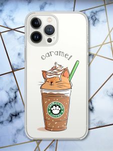 Прозорий чохол із захистом камери на iPhone 14 Pro Капучіно котик принт 97