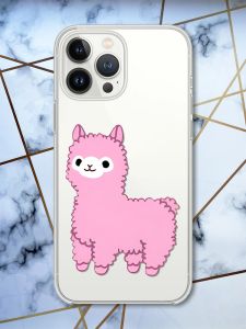 Прозорий чохол із захистом камери на iPhone 14 Pro :: Лама рожева (принт 100)