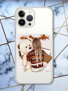 Прозорий чохол із захистом камери на iPhone 14 Pro Дівчинка з ведмедиком принт 117