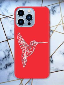 Матовий червоний чохол на Apple iPhone 13 Pro Max Колібрі принт 123