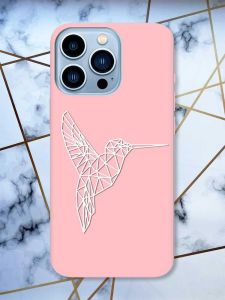 Матовий рожевий чохол на Apple iPhone 13 Pro Max Колібрі принт 123