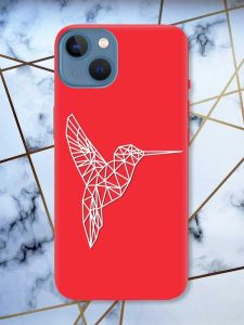 Матовий червоний чохол на Apple iPhone 13 Колібрі принт 123