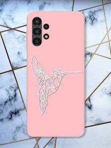 Матовий рожевий чохол на Samsung A13 4G Колібрі принт 123