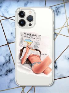 Чохол із захистом камери на iPhone 14 Pro Max Дівчина з газетою принт 31