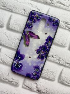 Чохол із блискітками для Samsung Galaxy J8 (2018) Метелики на фіолетовому