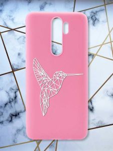 Матовий рожевий чохол на Xiaomi Redmi Note 8 Pro Колібрі принт 123