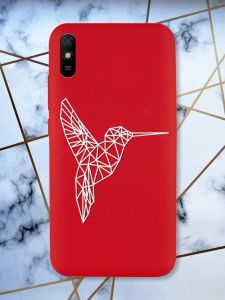 Матовий червоний чохол на Xiaomi Redmi 9А Колібрі принт 123