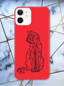 Матовий червоний чохол на Apple iPhone 12 / 12 Pro (6.1) Котик принт 124