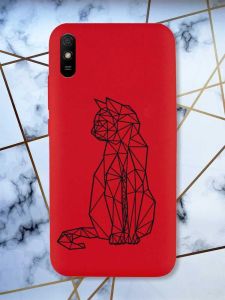 Матовий червоний чохол на Xiaomi Redmi 9А Котик принт 124