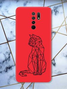 Матовий червоний чохол на Xiaomi Redmi 9 Котик принт 124