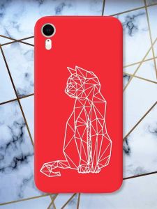 Матовий червоний чохол на Apple iPhone XR Котик принт 125