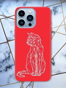 Матовий червоний чохол на Apple iPhone 13 Pro Max Котик принт 125