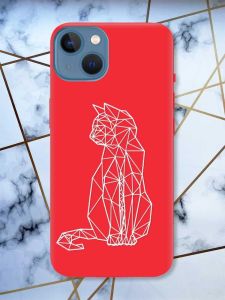 Матовий червоний чохол на Apple iPhone 13 Котик принт 125