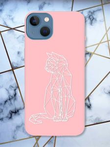 Матовий рожевий чохол на Apple iPhone 13 Котик принт 125