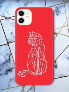 Матовий червоний чохол на Apple iPhone 11 (6.1) Котик принт 125