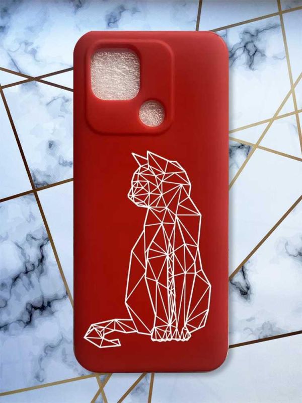 Матовий червоний чохол на Xiaomi Redmi 10C Котик принт 125