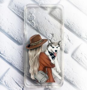 Прозорий чохол на Samsung Galaxy A13 4G Дівчина з песиком принт 115