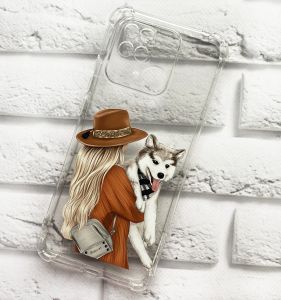 Прозорий чохол з потовщеними кутами на Xiaomi Redmi 10C дизайн Дівчина з песиком принт 115