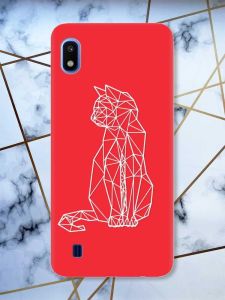 Матовий червоний чохол на Samsung Galaxy А10 (2019) А105 Котик принт 125