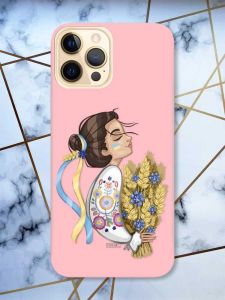 Матовий рожевий чохол на Apple iPhone 12 Pro Max патріотичний дизайн Українка з колосками принт 172