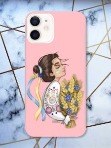 Матовий рожевий чохол на Apple iPhone 12 / 12 Pro (6.1) патріотичний дизайн Українка з колосками принт 172