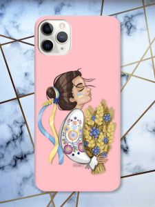 Матовий рожевий чохол на iPhone 11 Pro (5.8) патріотичний дизайн Українка з колосками принт 172