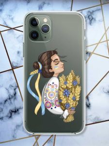 Прозорий чохол на iPhone 12 / 12 Pro патріотичний дизайн Українка з колосками принт 172